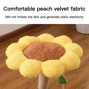 Arbre à chat en bois naturel Tournesol avec griffoir en sisal et velours doux pêche, 2 tailles S/L pour chats de petite taille, mobilier pour animaux domestiques - Product Image 3