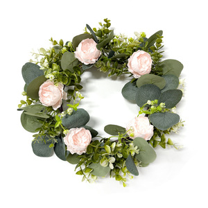 Corona Artificial de Eucalipto y Peonía Redonda de 10cm o Menos, Flores Decorativas de Plástico para Sala de Estar o Balcón - Product Image 4