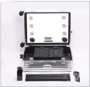 Trolley per trucco custodia per specchio luminoso <span class=keywords><strong>a</strong></span> LED valigia in argento borsa da <span class=keywords><strong>tavolo</strong></span> pieghevole custodia per trucco in alluminio - Product Image 3