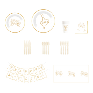 Juego de vajilla desechable para fiesta de bodas DAMAI, platos de papel iridiscentes con diseño dorado para despedida de soltera, suministros para 8 personas - Product Image 5