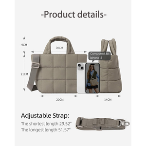 Bolso de mano de nailon duradero minimalista urbano con cierre de cremallera Asa hasta la mano Forma de cubo Bolsillos múltiples para viajes Casuales - Product Image 3