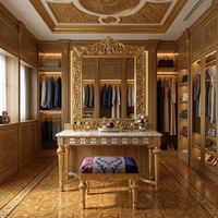 BINGKUN Dressing de Luxe Classique en Bois Massif, Ornements Sculptés à la Main, Dorure Or, Incrustation Velours Bleu Royal, Personnalisation Haut de Gamme