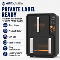 Oven Penggorengan Udara Dual Zone 14L Kontrol Sentuh Digital Jendela Transparan 2800W 220V CE CB Pabrik OEM