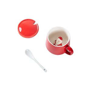Caneca de Cerâmica com Design de Rena e Papai Noel, Copo Festivo Vermelho com Tampa e Colher, Presente de Natal - Product Image 5