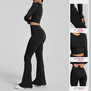 Set Autunnale di Alta Gamma a Due Pezzi: Maglietta a Maniche Lunghe e Pantaloni a Zampa per Yoga, Corsa e Fitness da Donna - Product Image 3