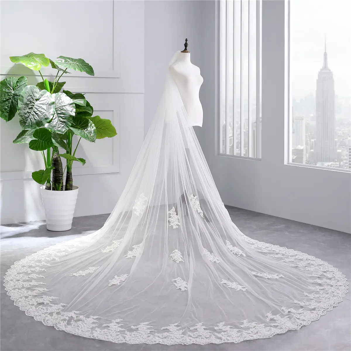 Nieuwe Elegante 3.5M Twee-Layer Lace Egde Populaire Bruiloft Accessoires Bridal Veils