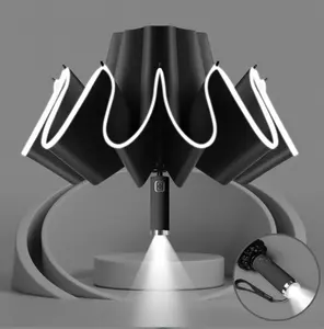 Sombrillas ร่มสำหรับส่งเสริมการขายพร้อมโลโก้ร่มร่ม LED อัตโนมัติร่ม UV 3พับได้พร้อมไฟ
