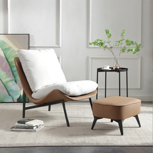 Sillón de Cuero en Oferta, Estructura Metálica, Sillón Acolchado, Sillón Moderno Europeo Económico para Sala de Estar con Reposapiés - Product Image 2