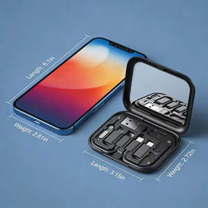 X11 Portable Phone Accessory Storage Case with Mirror <b>USB</b> Adapter Storage Box 4 In 1 Multi box data <b>cable</b> for Travel Office - Product Image 4