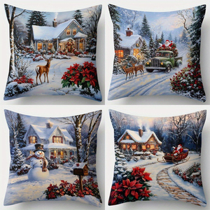 Nouveautés 4 pièces père noël bonhomme de neige canapé housse de coussin noël neige <span class=keywords><strong>cabane</strong></span> taie d'oreiller ensemble de taies d'oreiller - Product Image 4