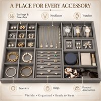 Plateaux organisateurs de bijoux en velours empilables sur mesure, ensemble d'inserts de tiroir, couleur personnalisée, taille personnalisée, logo personnalisé, boîte cadeau, bagues, boucles d'oreilles