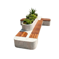 Banco de piedra fundida UHPC GRC de alta resistencia y madera maciza para jardín, parque, plaza, mobiliario de paisajismo para exteriores