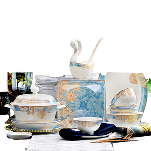 High Quality 60-Piece Ceramic Cutlery Set Classic Blue Pattern Round Shape Bowl Plate for Dinner Camping Use Hot Sale Sets - Product Image 1