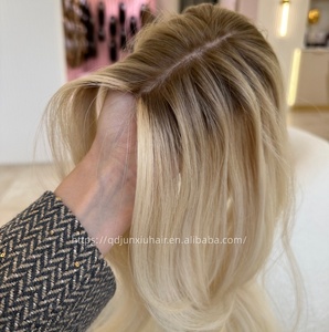 Topper de <span class=keywords><strong>cheveux</strong></span> russes 14A brun clair balayage avec <span class=keywords><strong>frange</strong></span>, ultra-fin, respirant, noué à la main, doux pour les <span class=keywords><strong>cheveux</strong></span> naturels - Product Image 4