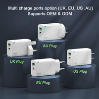 Chargeur GaN 45W avec prise AU, USB C PD, charge rapide, 2 ports USB A/C, adaptateur secteur mural avec indicateur LED pour téléphone, tablette, MacBook