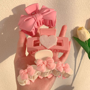 Set di fermagli per capelli con fiocco e decorazioni a cuore in stile dolce - Graziosi fermagli opachi per ragazze, perfetti per l'acconciatura quotidiana - Product Image 3