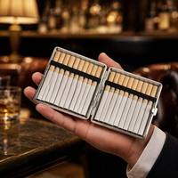 Boîte à cigarettes en plastique et métal pour 20 cigarettes, avec bande élastique fine, résistante à l'humidité, à la pression et aux écrasements, cadeau pour gentleman
