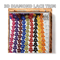 Perles faites à la main 4CM Fleurs 3D en diamant Applique de gâteau de mariage Bordure en dentelle avec 100% polyester pour accessoires vestimentaires