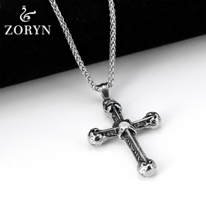Collares con Colgante de Cruz Vintage de Acero Inoxidable, Resistentes al Agua, con Gema Blanca, Estilo Gótico Punk, Joyería de Moda de Acero de Titanio para Hombre - Product Image 2