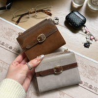 Cartera Corta de Mujer de PU con Diseño Vintage, Hebilla Metálica Decorativa, Monedero con Cremallera, Tarjetero Bifold con Ventana para Foto de Identificación