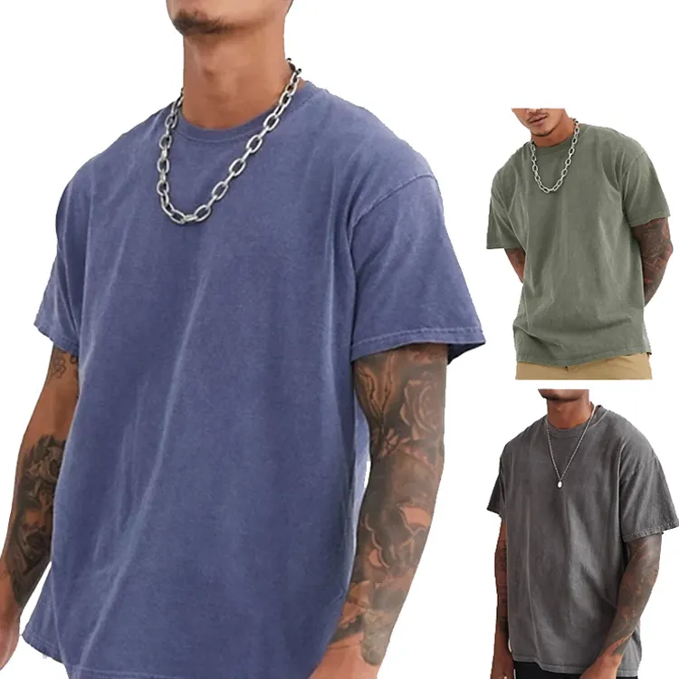 Men 100% Cotton Stone T-shirt Street Wear Acid Wash Oversized T-shirt Custom Brand Logo Print Men Vintage T-shirt