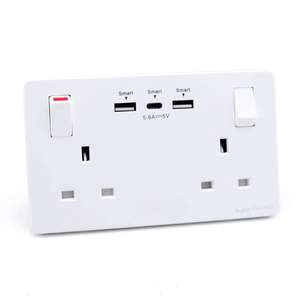 Enchufe Estándar Británico, Enchufe Doble de Pared con Interruptor de Iluminación, 2 Puertos USB Tipo C de Carga Rápida, Panel Táctil para PC, Interruptor Individual - Product Image 5