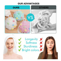 Éponge de bain en forme de boule avec logo personnalisé, éponge en nylon, filet pour le corps, éponge exfoliante pour la douche, gant de lavage pour le dos