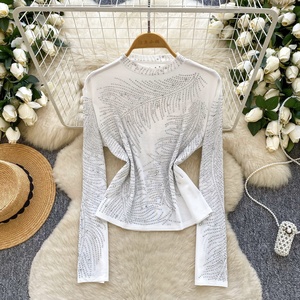 <span class=keywords><strong>Blusas</strong></span> Casuales <span class=keywords><strong>de</strong></span> Manga Larga con Malla para Mujer, Camisas con Diamantes, Tops Elegantes para Dama, Ropa al por Mayor - Product Image 2
