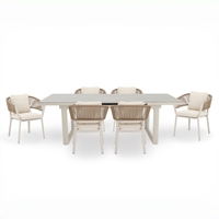 Meubles de restaurant d'hôtel, table rectangulaire d'extérieur avec chaises, table de jardin en aluminium et corde, ensemble de meubles de terrasse