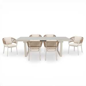 <span class=keywords><strong>Set</strong></span> di Mobili da <span class=keywords><strong>Giardino</strong></span> per Hotel e Ristoranti, <span class=keywords><strong>Tavolo</strong></span> Rettangolare <span class=keywords><strong>con</strong></span> <span class=keywords><strong>Sedie</strong></span>, Tavoli da Pranzo in Alluminio e Corda per Esterni - Product Image 2
