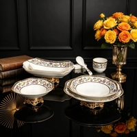 Ensemble de vaisselle en porcelaine fine (10-50 pièces) – Assiettes, bols, tasses à motif floral – Compatible lave-vaisselle et micro-ondes – Idéal pour le camping