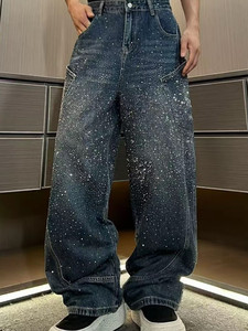 Abbigliamento streetwear autunnale di alta gamma, con decorazioni elaborate, effetto lavato sfumato, glitter a diamante completo, scimitarra 3D, vestibilità ampia e casual. - Product Image 5