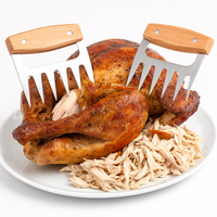 Extracteur de viande en acier inoxydable poli de haute qualité, 2 pièces, manche en bois, déchiqueteur de viande facile, pinces à viande, outils de barbecue