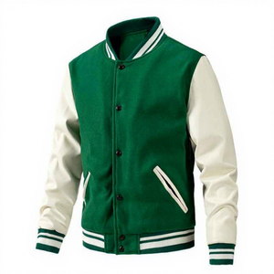 Men's Navy Varsity Jacket Turn-down Collar Button Closure White Sleeve Preppy Style Autumn Wear Regular Fit - Product Image 3