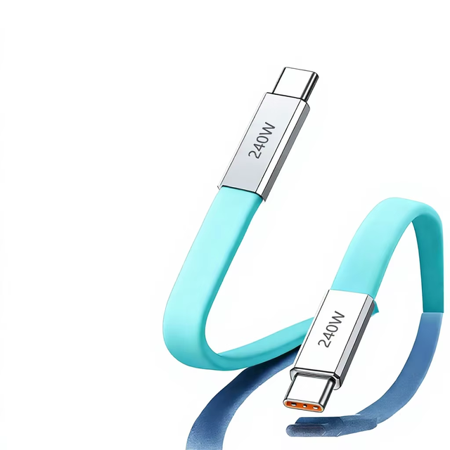 240W PD 3A Fast Charging 3m USB-C to USB-C Pure Copper Conductor Silicone Flexible Flat Data Cable for Mobile Phone & Camera