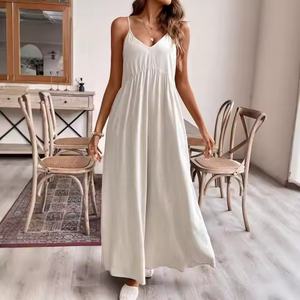 Vestido Maxi Casual de Verano 2025, Corte A, Talla XS, Color Sólido, 100% Lino Ecológico, Lavable, con Volantes Formales para Uso Diario, Ropa ODM - Product Image 4