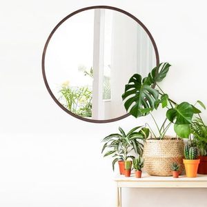 <strong>Round</strong> Solid <strong>Oak</strong> Wood <strong>Mirror</strong> Medium Size, Walnut Frame Modern Decorative Wall Makeup <strong>Mirror</strong> for Bathroom Bedroom Living Room - Product Image 6