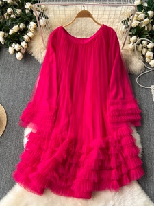 Boutique all'ingrosso 2025 primavera nuovo stile <span class=keywords><strong>palazzo</strong></span> retrò alla moda allentato e dimagrante maglia volant abito da donna - Product Image 3