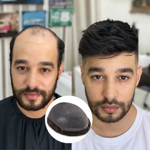 Look réaliste perruque pour hommes à faible densité 0.02mm V boucle délié naturel peau mince toupet prothèse cheveux indiens vierges pour hommes - Product Image 1