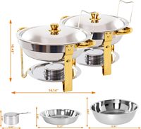 OULU Ensemble de réchauds de buffet de luxe en acier inoxydable, moitié or, moitié argent, chauffe-plats alimenté par combustible, capacité 4,5 L pour la restauration