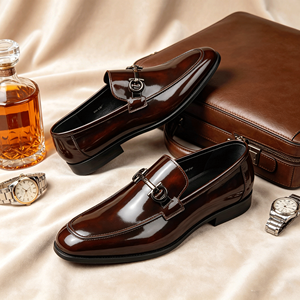 Mocassini di Lusso Horsebit da <span class=keywords><strong>Uomo</strong></span> in Pelle Verniciata Marrone Scuro, <span class=keywords><strong>Scarpe</strong></span> Eleganti con Finitura a Specchio, Slip-on Formali per Gentiluomini, Novità 2026 - Product Image 4