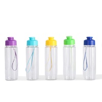 Bouteille d'eau portable transparente en PP, résistante aux hautes températures, avec cordon, couleur unie, usage général pour l'extérieur et le quotidien
