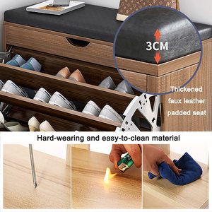 Meuble à chaussures et banc en bois à trois niveaux avec tabouret pour entrée ou salon - Product Image 2