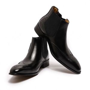 Designer Genuine Leather Oxford Shoes-Winter Ankle <b>Boots</b>-Pointed Toe Waterproof Height Increasing Men's Shoes with Buckle Strap - Product Image 2