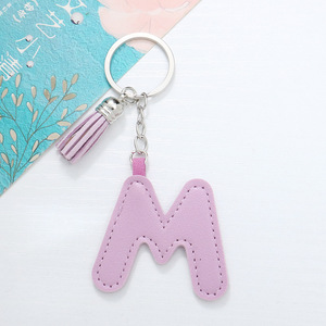 New 26 <b>Alphabet</b> PU Leather Keychain Set Letter Initial <b>Keyring</b> with Leather Tassel Personalized Bag Charm Gift - Product Image 3