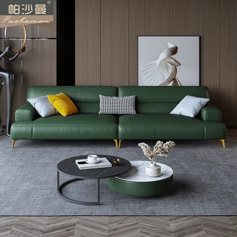 Hot Sale Italian luxury gold sofa set living room furniture green sofa office leather sofa set furniture Italian design modern