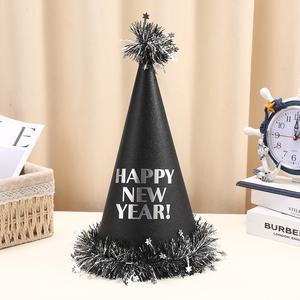 Decorazioni per feste di capodanno disponibili all'ingrosso cappello a cilindro di carta con nappine abbronzante nero di fascia alta con Design creativo - Product Image 3