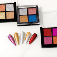 Palette de poudre à ongles chromée miroir 4 couleurs - Pigment métallique haute brillance pour nail art - Outil professionnel pour ongles effet miroir de salon