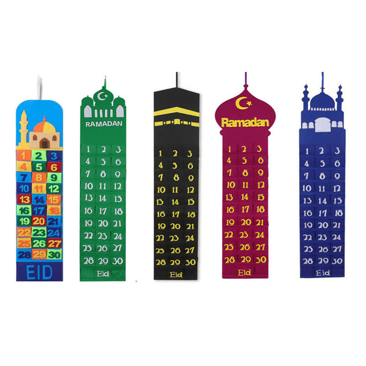 Vente chaude calendrier du Ramadan fête musulmane décor fournitures Eid Mubarak feutre compte à rebours calendrier bricolage poche château Ramadan calendrier