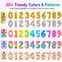 Ballon numérique géant en aluminium de 40 pouces (100 cm) style américain, forme chiffre, 50 pièces/paquet, vente en gros transfrontalière